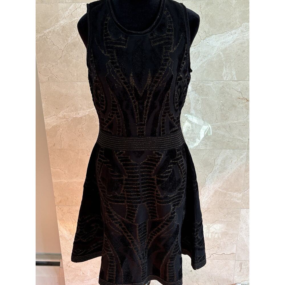 Sandro Paris Black Sleeveless Metallic Knit Mini Dress - L Textured Knit Office - Picture 5 of 9